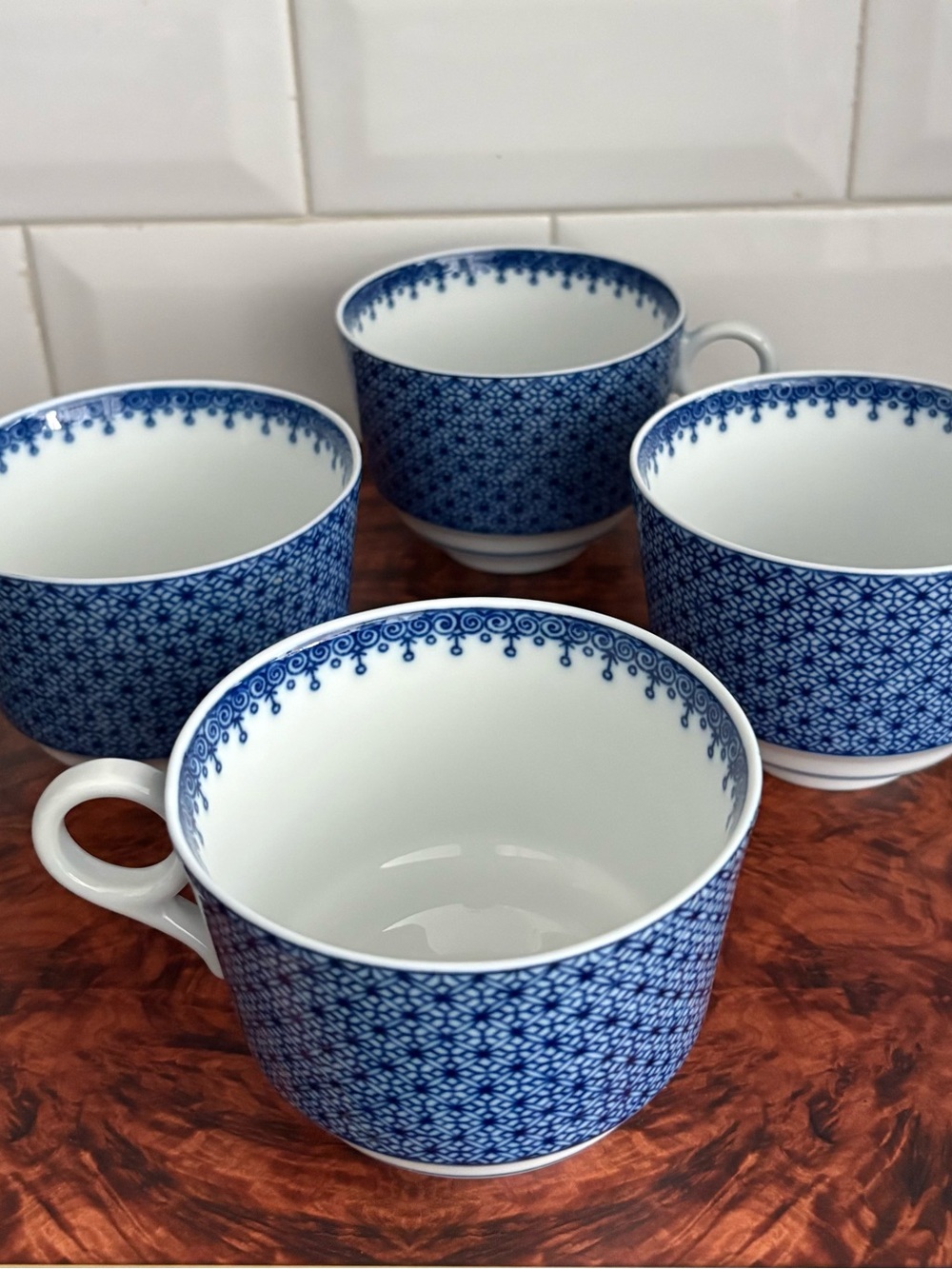 Mottahedeh Vintage Blue Lace Tea Cups (Set of 4) Mint Condition!